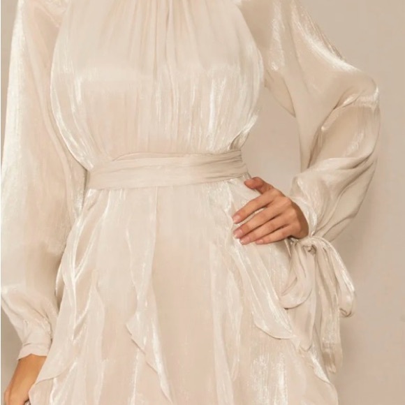 Chic Cream Long Sleeve Women's Dress - Picture 5 of 6